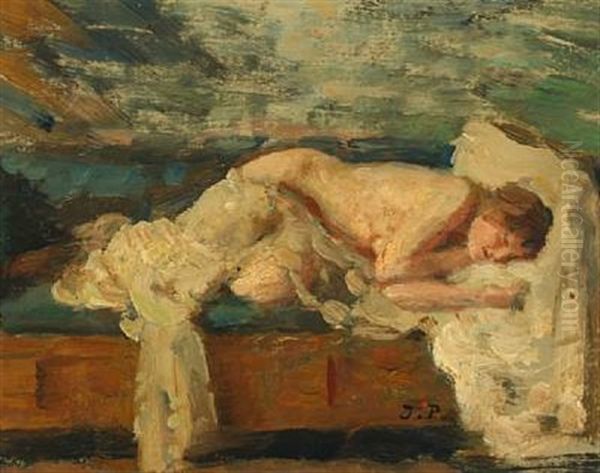 Sleeping Female Nude Oil Painting by Julius Paulsen