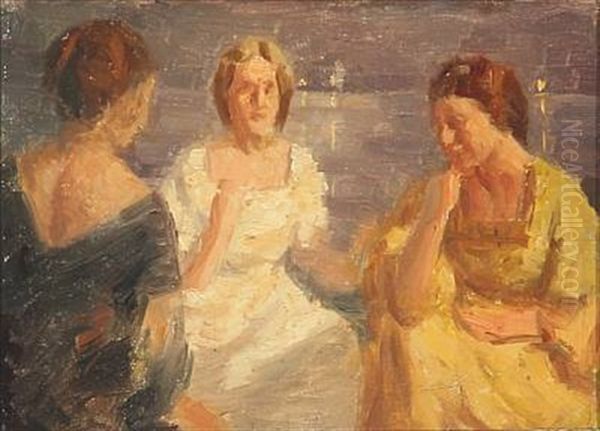 Three Ladies. Study For Tre Damer Pa En Altan Oil Painting by Julius Paulsen