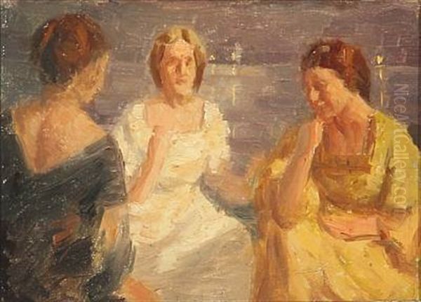 Three Ladies. Study For Tre Damer Pa En Altan Oil Painting by Julius Paulsen