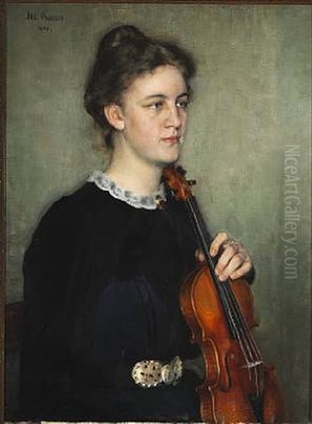 Portraet Af Violinistinden Frk. Karen Bramsen Oil Painting by Julius Paulsen