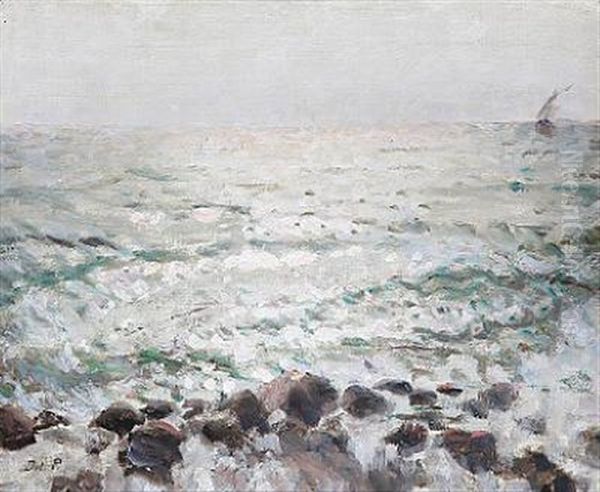 Breakers In Sharp Sunlight Oil Painting by Julius Paulsen