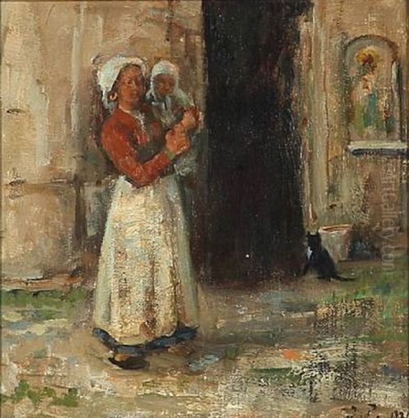 Italian Woman With A Child Oil Painting by Julius Paulsen