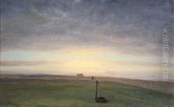 Field Landscape At Sunrise Oil Painting by Julius Paulsen