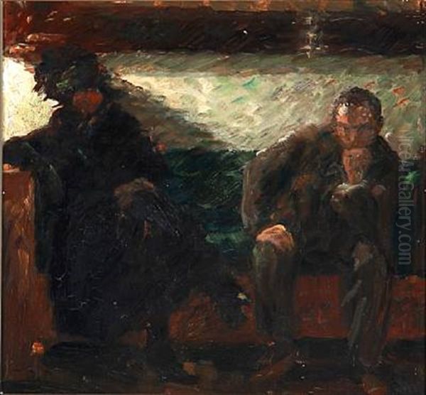 The Painter Niels Hansen And Yrsa Lundstrom, Married To The Painter Vilhelm Lundstrom, Sitting In A Sofa Oil Painting by Julius Paulsen