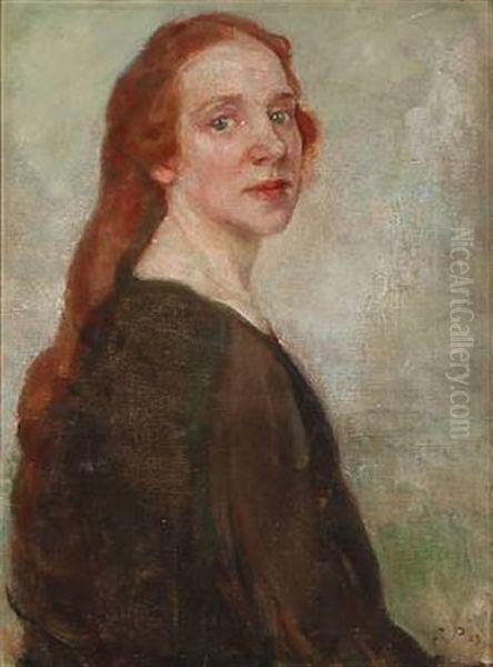 Portrait Of A Woman With Red Hair Oil Painting by Julius Paulsen