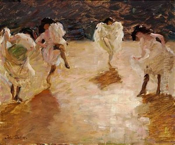 Young Women Dancing The Cancan, Paris Oil Painting by Julius Paulsen