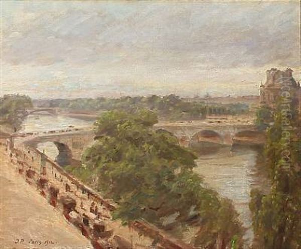 Summer Day At Pont Des Arts In Paris Oil Painting by Julius Paulsen