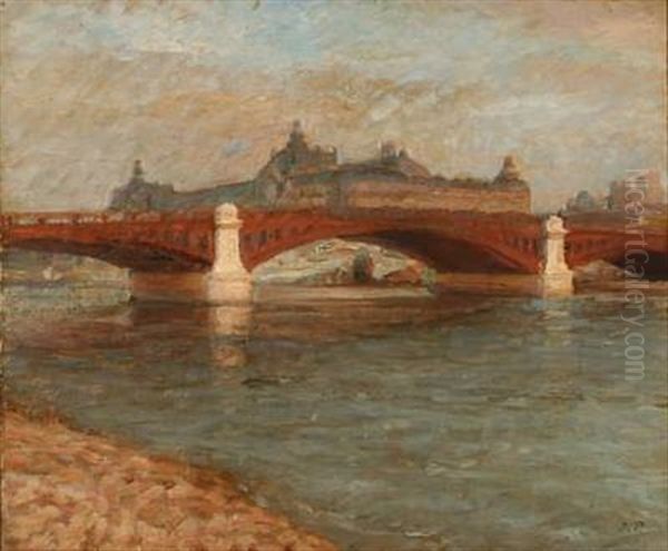 Scene From The Seine At Pont De La Concorde And Musee D'orsay In The Background by Julius Paulsen