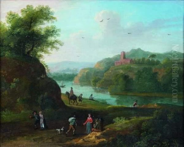 Pecheurs Au Bord D'une Riviere Oil Painting by Maximilian Blommaerdt