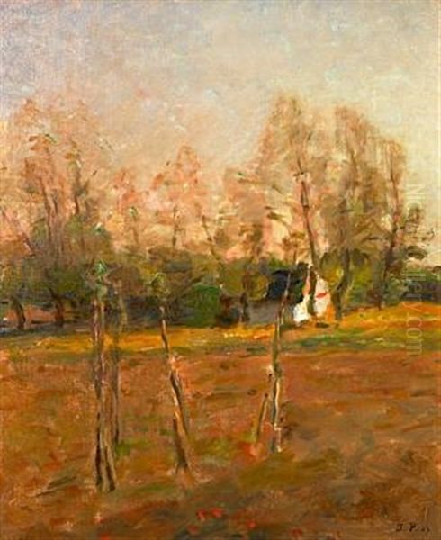 Landscape With Slender Trunks Oil Painting by Julius Paulsen