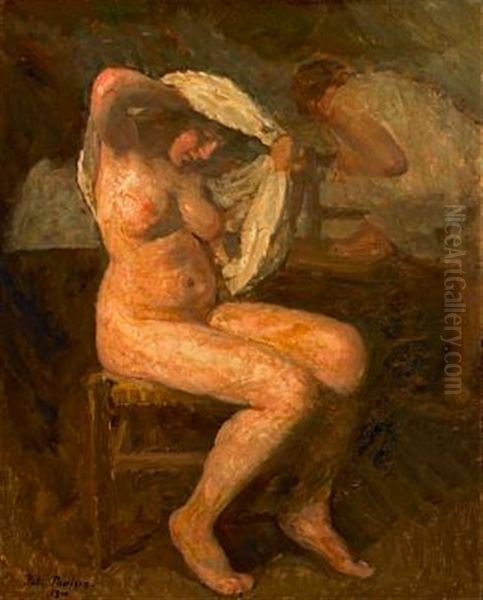 In The Bedroom, Interior With Two Women Oil Painting by Julius Paulsen