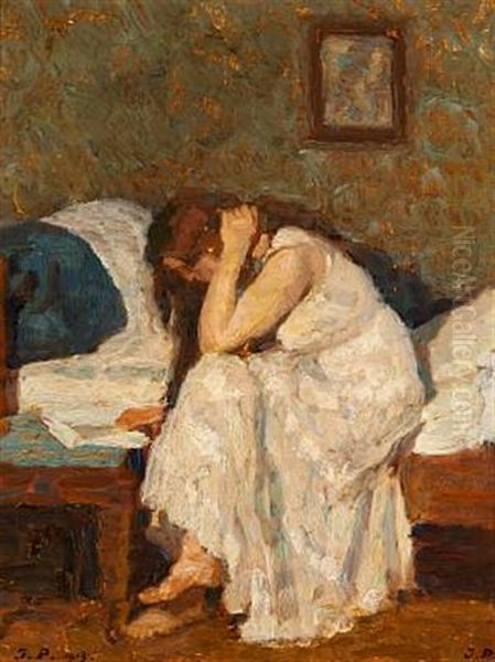 I Sovekammeret- Novel Reading In The Bedroom Oil Painting by Julius Paulsen