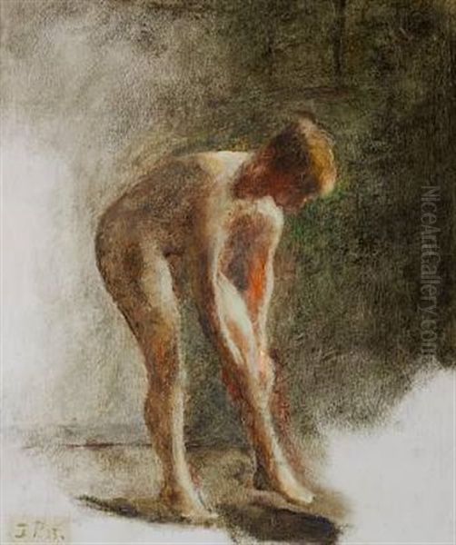 Morgen- Morning, A Young Nude Oil Painting by Julius Paulsen