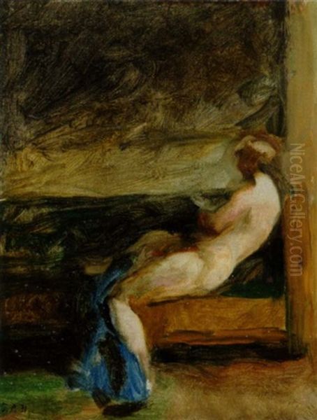 Kvindelig Model Pa En Sofa Oil Painting by Julius Paulsen