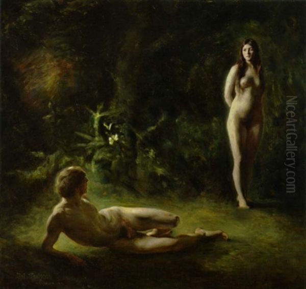 Adam Og Eva Oil Painting by Julius Paulsen