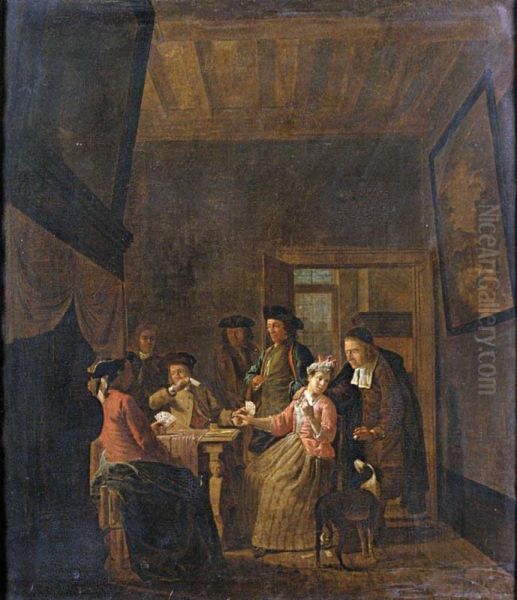 Interior With An Elegant Company Playing Cards Oil Painting by Maximilian Blommaerdt