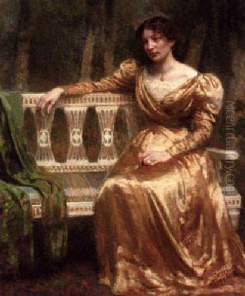 Portrait Of A Lady In A Yellow Silk Dress Oil Painting by Julius Paulsen