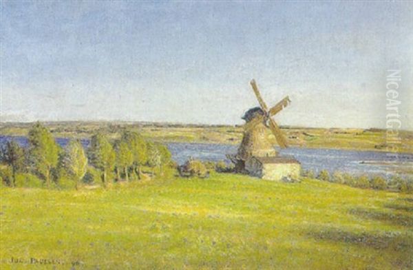 Udsigt Fra Marielunds Mollebakke Over Kolding Fjord. Sent Paa Etfermiddagen Oil Painting by Julius Paulsen