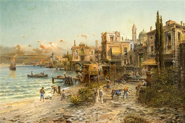 Suditalienische Kustenpartie Mit Dem Hafen Von Ortranto Oil Painting by Leonhard Paulus