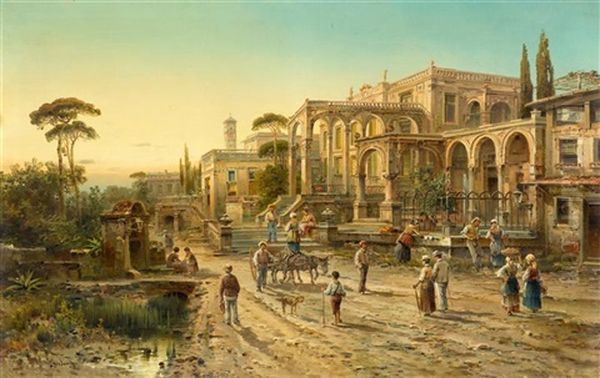 Villa Vieux Rome In Tivoli Oil Painting by Leonhard Paulus