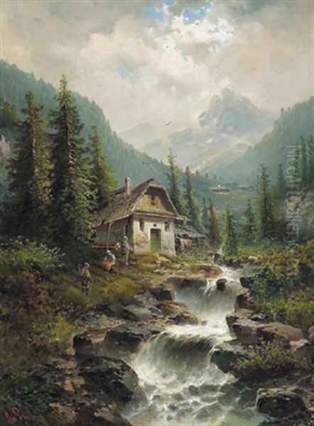 Wildbach Im Engadin Oil Painting by Leonhard Paulus