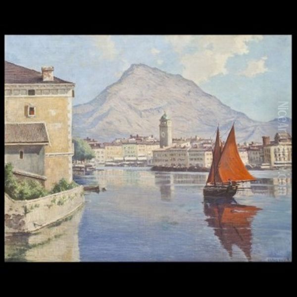 Veduta Di Riva Del Garda Oil Painting by Erik Bogdanffy Pauly