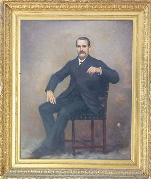 Portrait D'homme A La Cigarette (+ Portrait De Dame Ecrivant Une Lettre; 2 Works) Oil Painting by Edouard Jerome Paupion