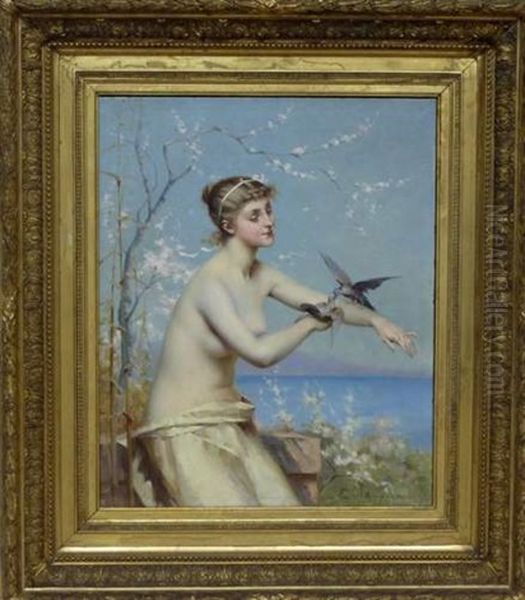 Jeune Fille Aux Colombes Oil Painting by Edouard Jerome Paupion