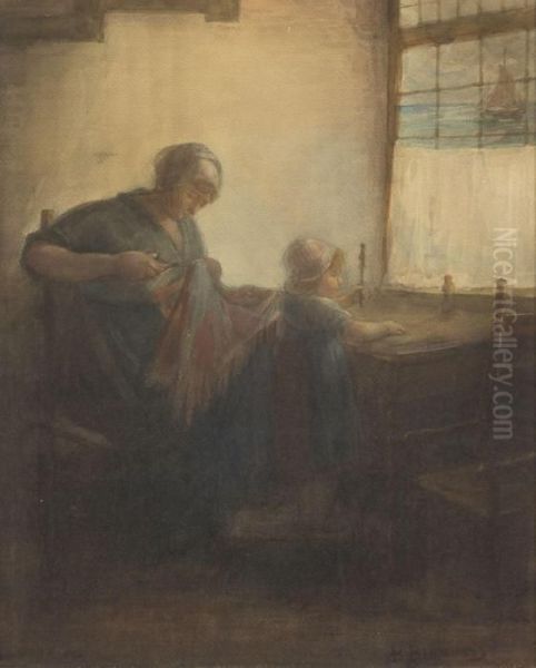 Mother And Child Oil Painting by Bernardus Johannes Blommers