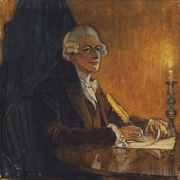 Alexander Hamilton At His Desk With Quill Oil Painting by Herbert Paus