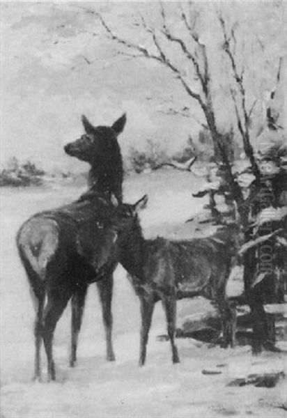 Deer In A Landscape Oil Painting by Franz Xaver von Pausinger