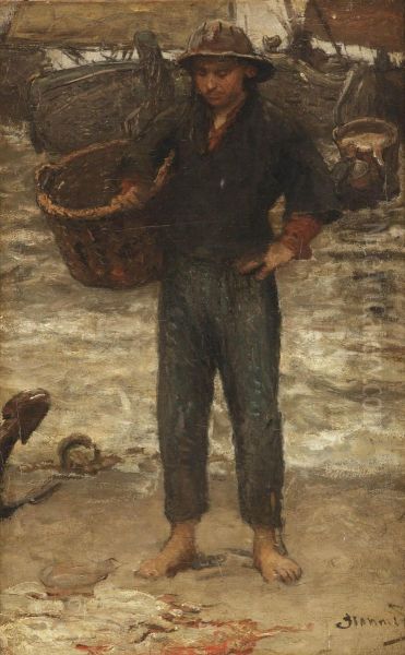 A Fisherman On The Beach Oil Painting by Bernardus Johannes Blommers