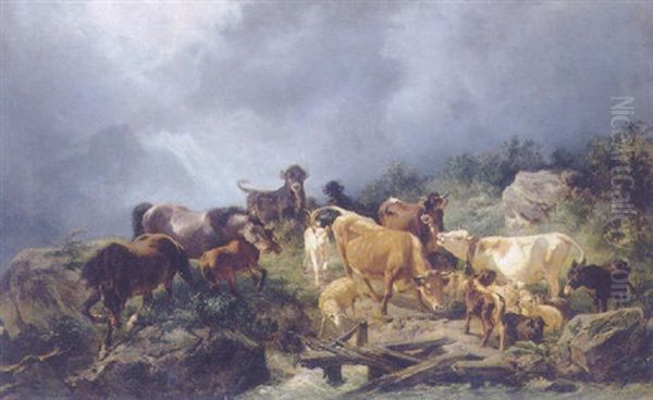 Gewittersturm Auf Der Alm Oil Painting by Franz Xaver von Pausinger