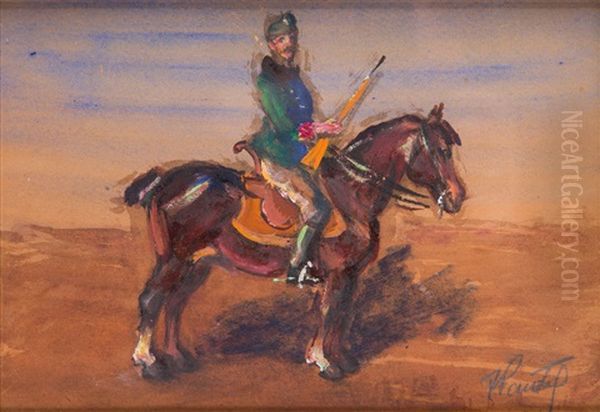 Rider On The Horseback Oil Painting by Fryderyk Pautsch