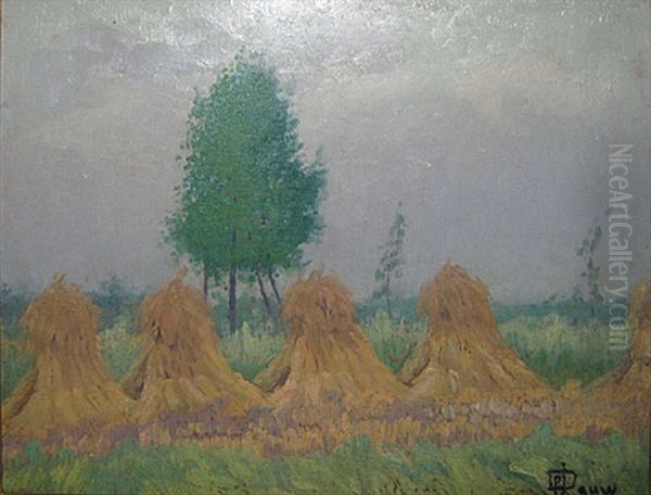 Korenschoven In Een Landschap Oil Painting by Jef De Pauw