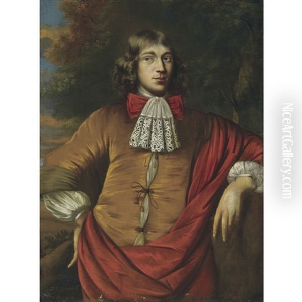 Portrait Of A Young Gentleman, Standing In A Landscape Oil Painting by Dinant Pauwels the Younger