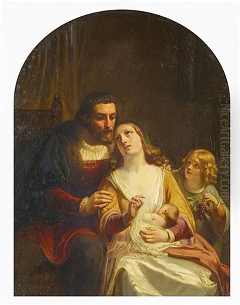 Zwei Gemalde: Familienszenen In Historischen Renaissancekostumen (2 Works) Oil Painting by Ferdinand Wilhelm Pauwels