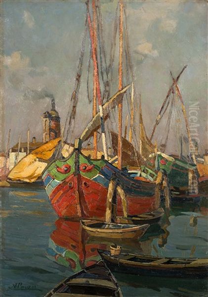 Barconi In Porto Oil Painting by Angelo Pavan