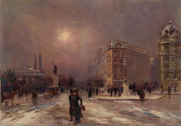 Place D'lena A Paris En Hiver Oil Painting by Elie Anatole Pavil