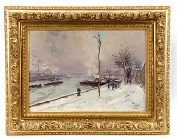 Seine In Winter Oil Painting by Elie Anatole Pavil