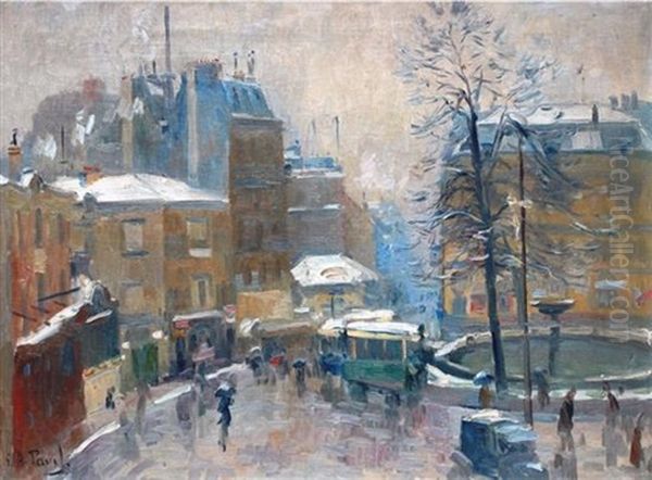 Parisian Square In Winter Oil Painting by Elie Anatole Pavil