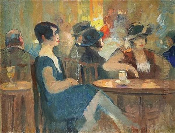 Women At The Coffee Shop Oil Painting by Elie Anatole Pavil