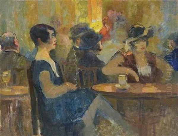 Women At The Coffee Shop Oil Painting by Elie Anatole Pavil