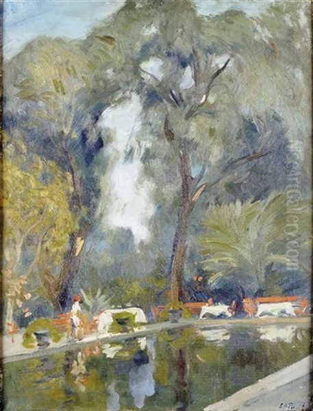 Bassin Dans Un Parc Mediterraneen Oil Painting by Elie Anatole Pavil