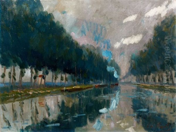 Paysage Au Canal Oil Painting by Elie Anatole Pavil