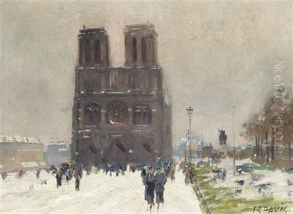 Paris, Notre-dame En Hiver Oil Painting by Elie Anatole Pavil