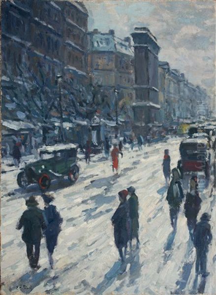 Les Grands Boulevards A Paris Oil Painting by Elie Anatole Pavil