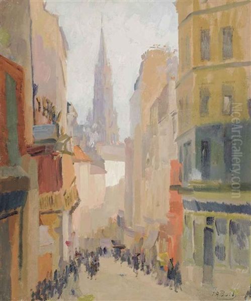 Figures On A Parisian Street Oil Painting by Elie Anatole Pavil