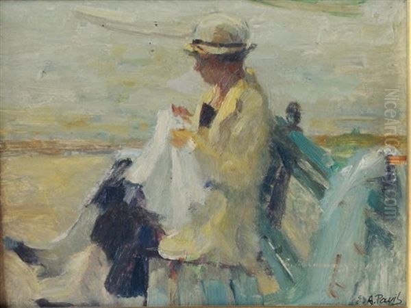 Portrait De Lina A Arcachon Oil Painting by Elie Anatole Pavil