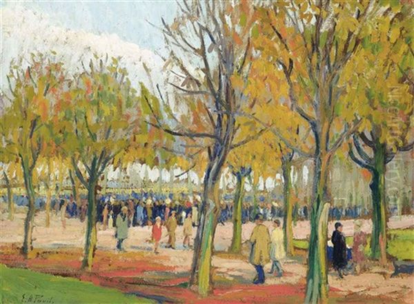 Strolling In A Parisian Park Oil Painting by Elie Anatole Pavil